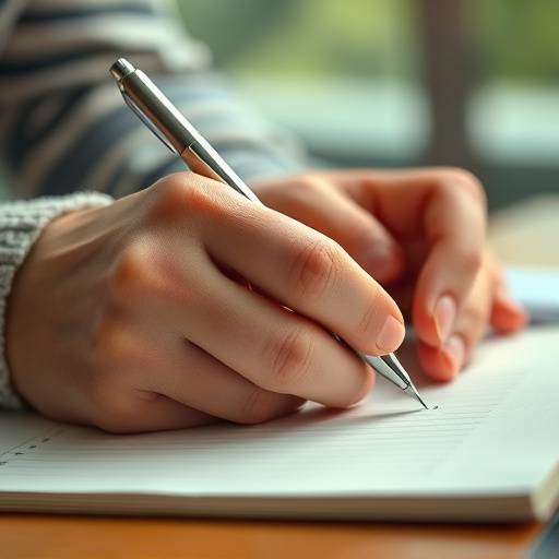 A close-up of hands writing on a notepad with a pen, symbolizing thoughtful consideration of ideas.