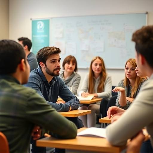 A group of students actively participating in a classroom discussion.