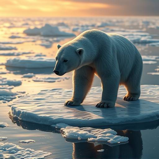 A polar bear on a melting ice floe, symbolizing climate change impacts