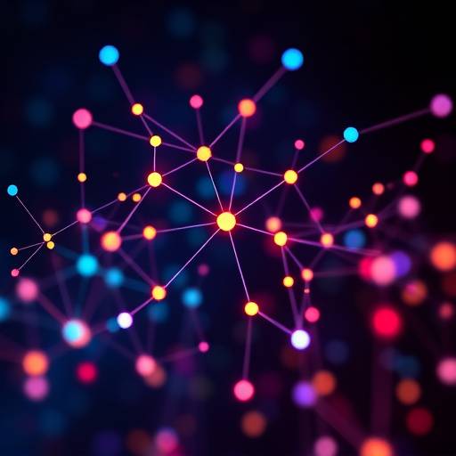 Abstract representation of scientific data visualizations with glowing nodes and lines connecting them