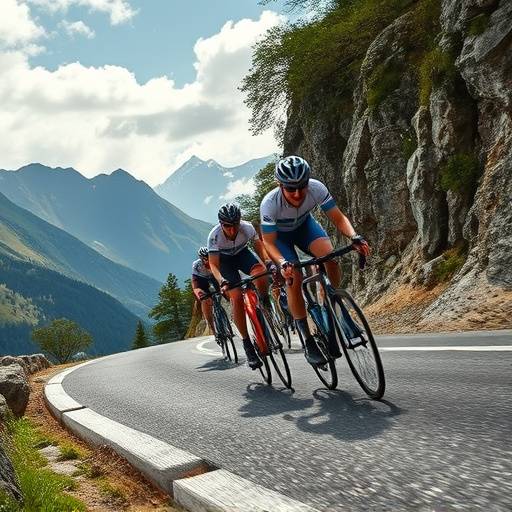 Cyclists racing up a steep mountain road