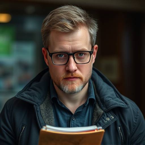 Portrait of Liam Fitzgerald, a sharp-eyed investigative journalist with a notepad.